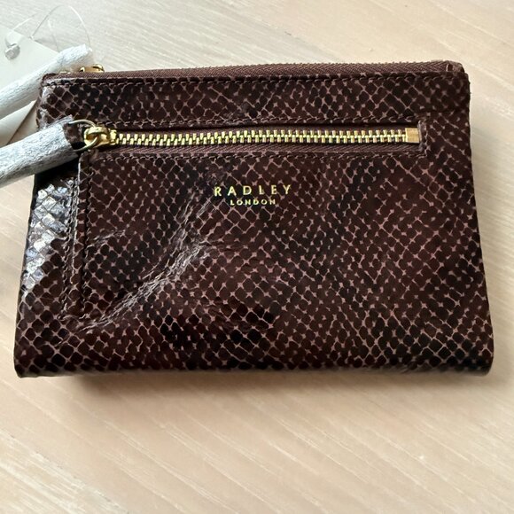 Radley Medium - Bifold Croc Print Dark Brown Leather Wallet - Picture 2 of 5